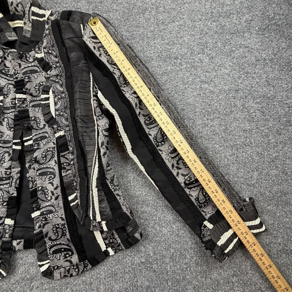 Manius Silk Jacket Paisley Ruffle Trim Open Front Cropped S M‎